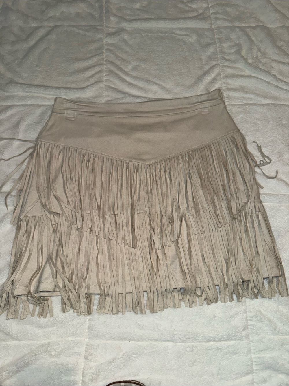 Francesca's Collections Beige Suede Fringe Mini Skirt